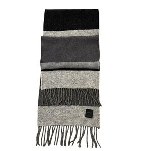 EXPRESS Plush Wool & Cashmere Striped Scarf, grays & black